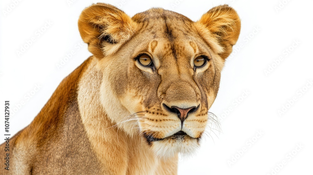 Obraz premium Lioness Portrait Against White Background