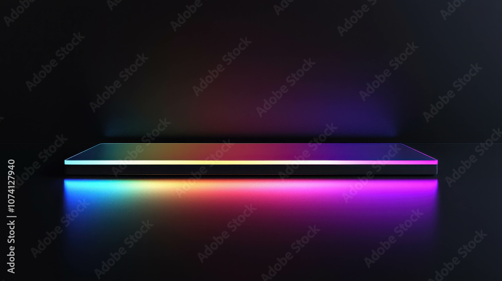 Vibrant 3D Neon Glow Border Platform Hovering Above Reflective Surface with Dark Background for Modern Digital Art and Design Applications Vibrant 3D Neon Glow Border Platform Hovering Above Reflective Surface with Dark Background for Modern Digital Art and Design Applications