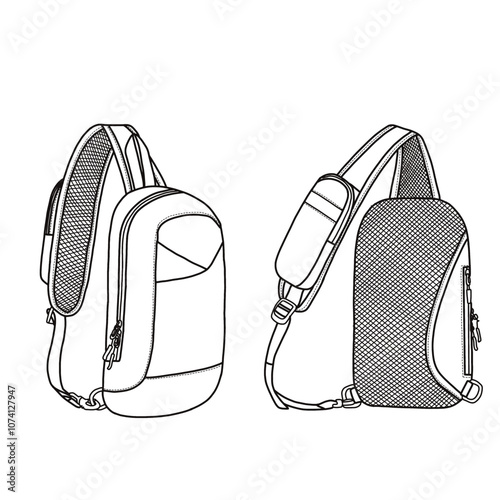 Sling bag lightweight crossbody chest shoulder bag for travel sports running vector icon line art. An editable vector design of sling bag crossbody bag. Isolated on a white background.