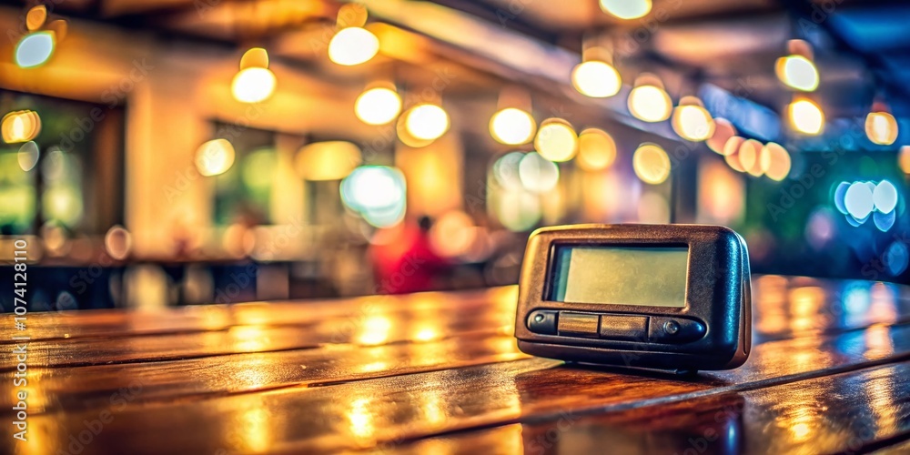 Nostalgic Pager on a Wooden Desk with Copy Space for Text, Perfect for Vintage Communication Themes and Technology Evolution Concepts Nostalgic Pager on a Wooden Desk with Copy Space for Text, Perfect for Vintage Communication Themes and Technology Evolution Concepts