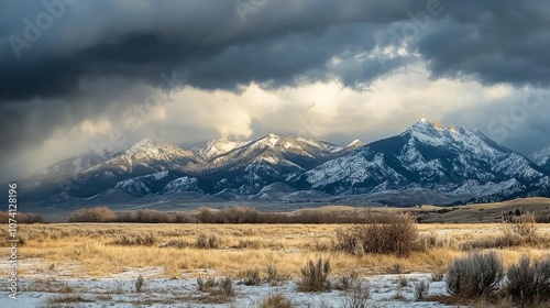 Winter storm approaching mountain range,