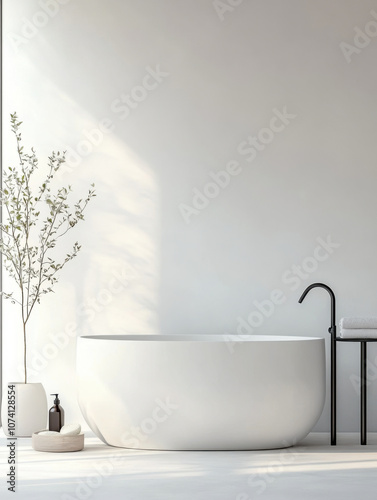 minimalist modern bathroom with white walls photo