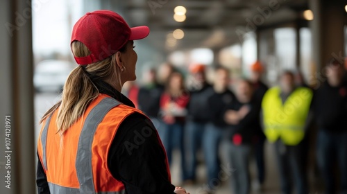 A union organizer speaking to a group of workers about the benefits of unionizing their workplace photo