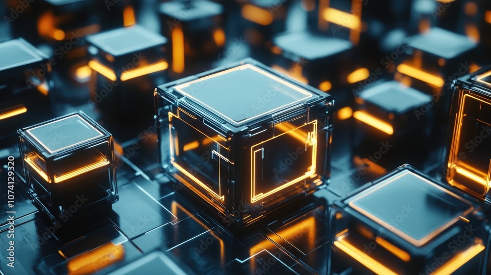 Futuristic three dimensional square shapes in a high tech design