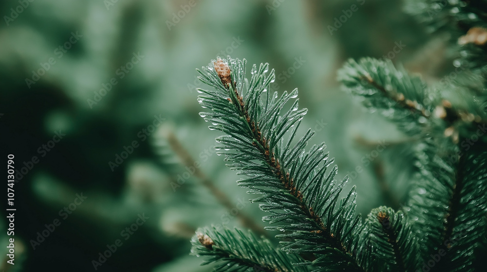 Raindrops on pine needles after rain, crystal clear and dreamy Raindrops on pine needles after rain, crystal clear and dreamy