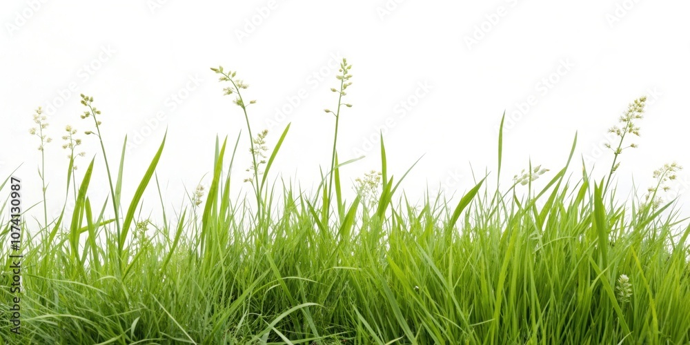 Lush green grass with delicate flowering stems isolated on background , grass, green, lush, flowering, stems, delicate Lush green grass with delicate flowering stems isolated on background , grass, green, lush, flowering, stems, delicate