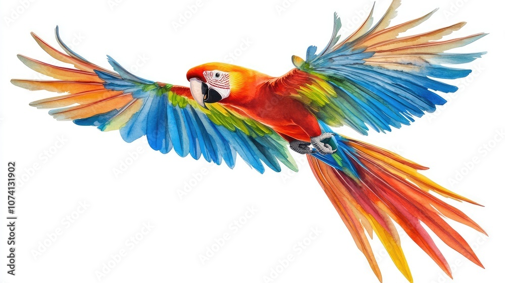 Fototapeta premium Vibrant Macaw in Flight with Colorful Feathers