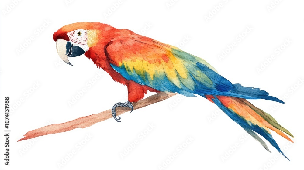 Obraz premium Vibrant Watercolor Parrot on a Branch