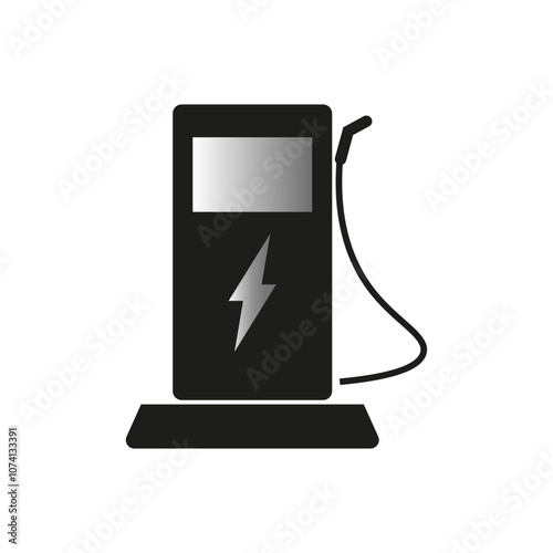 Electric charging station. Power supply symbol. Energy vector icon. Black and white.