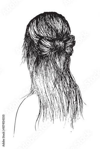 simple sketch illustration, back pose woman hair