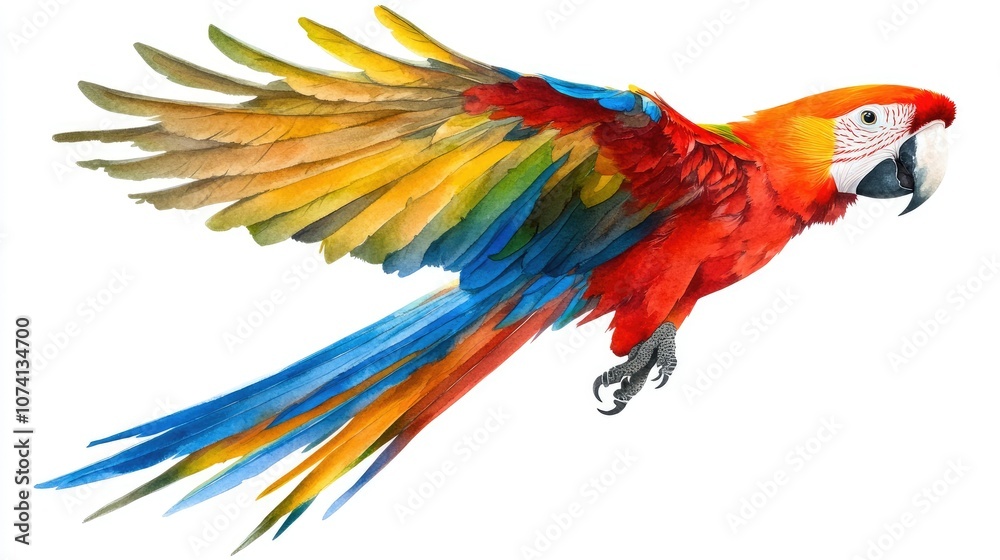 Obraz premium Colorful Macaw Bird in Flight Illustration