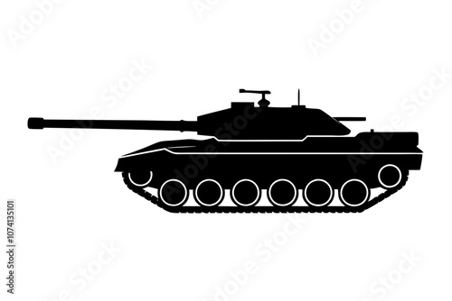 Silhouette military tank on white background.