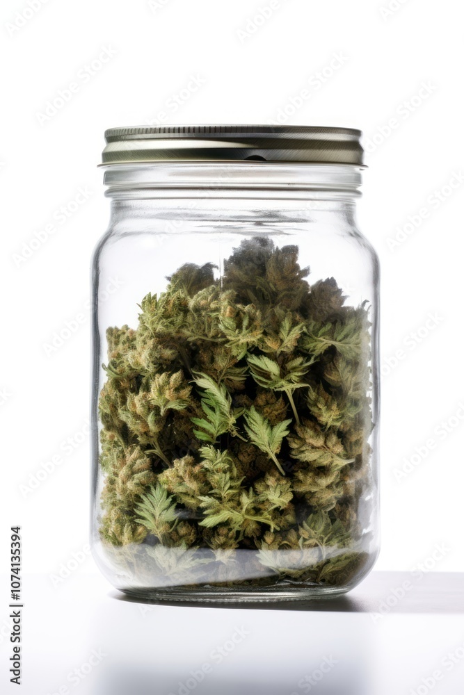 Cannabis jar plant white background container. Cannabis jar plant white background container.