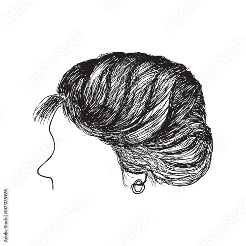 sketch illustration, back pose woman hair