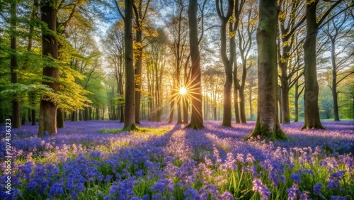 Serene Bluebell Forest: A Captivating Portrait of Vibrant Bluebell Flowers in Bloom, Showcasing Nature's Beauty and the Tranquility of Springtime in a Lush Green Setting