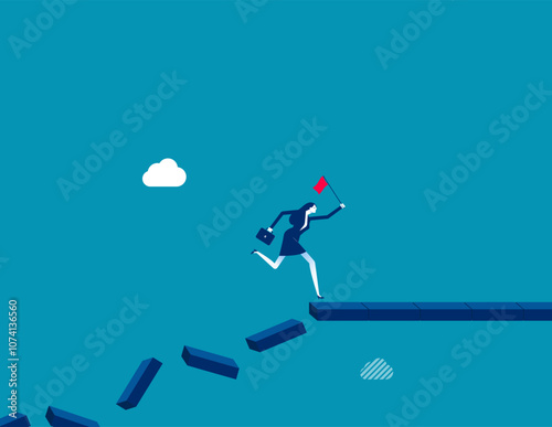 Survive and success in crisis, taking risk to thrive and succeed, courage or confidence to achieve target, effort to overcome challenge concept, businesswoman jumping 