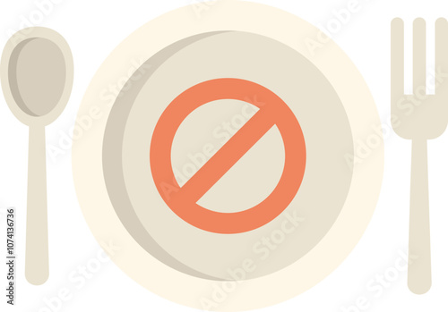 This vector illustration shows the concept of intermittent fasting with cutlery and an empty plate