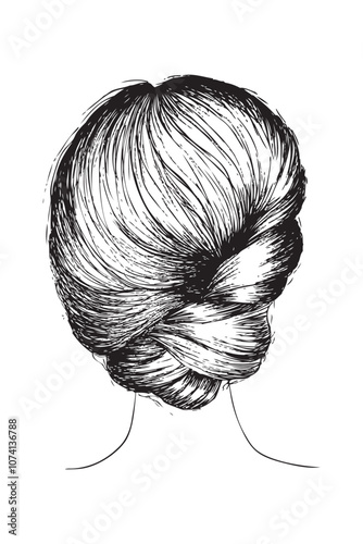sketch illustration, back pose woman hair