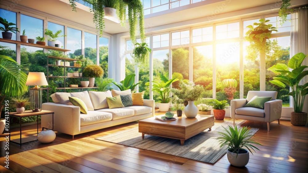 Fototapeta premium Bright Living Room with Natural Light, Minimalist Decor, and Serene Ambiance - Perfect for Cozy Home Inspiration