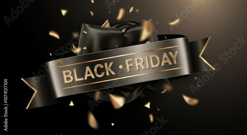 Elegant Black Friday Banner with Golden Confetti on Dark Background