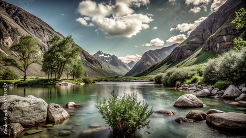 Serene Landscape Photography Capturing the Essence of Nature's Beauty and Tranquility with Lush Greenery, Majestic Mountains, and Clear Blue Skies for Turner Syndrome Awareness