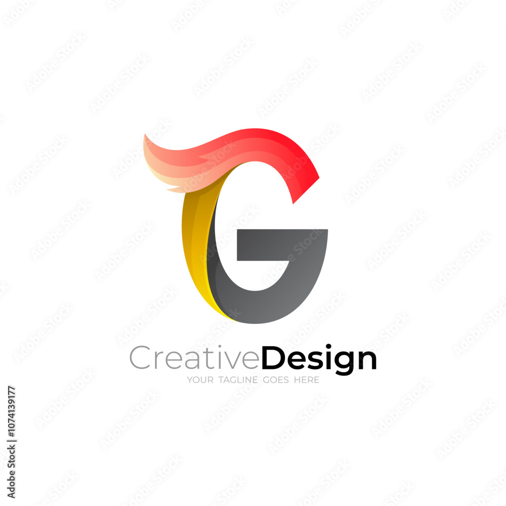 G logo and fire design combination, 3d colorful style G logo and fire design combination, 3d colorful style