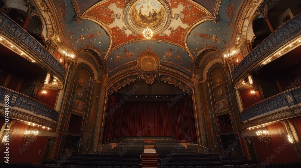 Obraz premium Ornate Theater Interior with Stage and Balcony