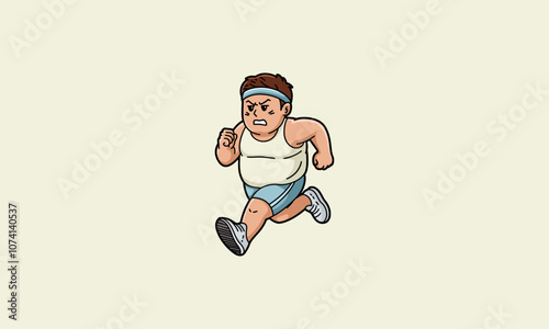 Cartoon man running with determination and focus.