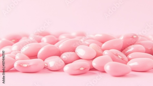 Soft pink kidney beans in a neat pile on a pastel pink background, creating a light, natural, and appealing aesthetic