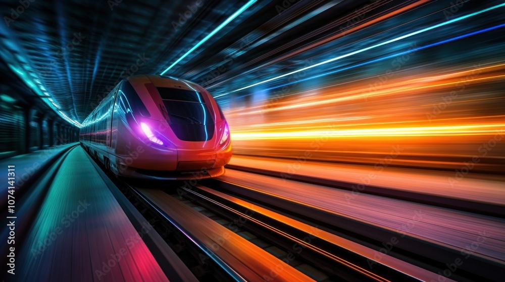 Obraz premium High Speed Train in Motion Through Tunnel