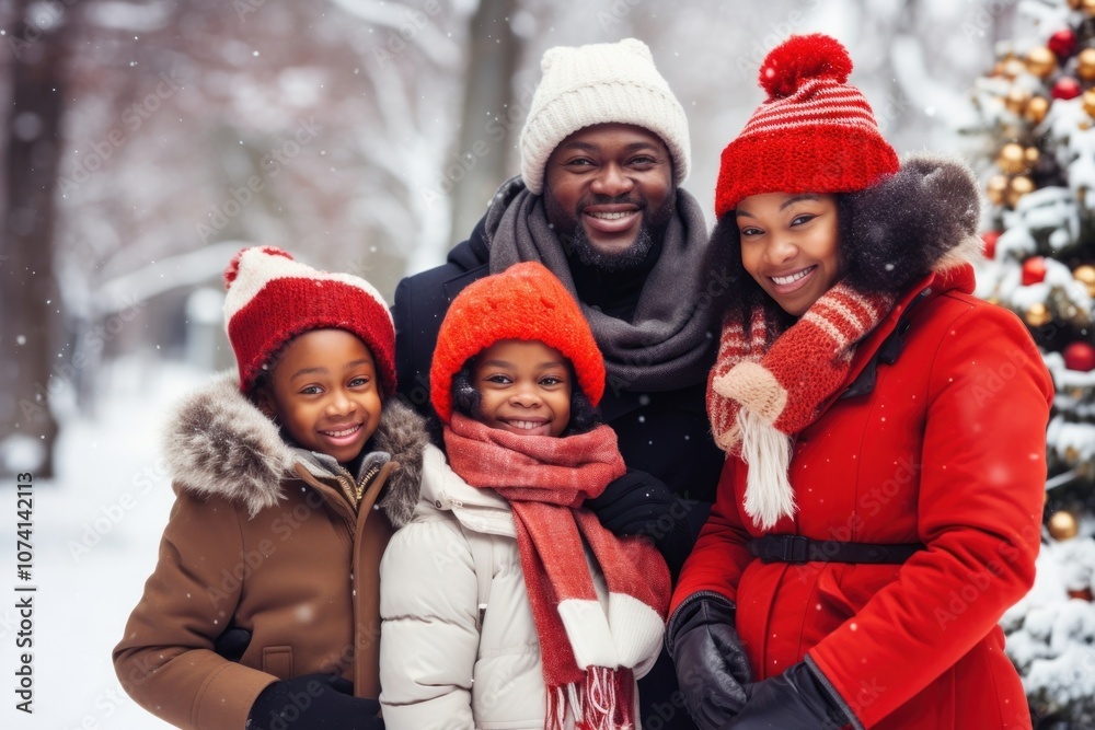 Family celebrating christmas outdoors glove scarf adult. Family celebrating christmas outdoors glove scarf adult.