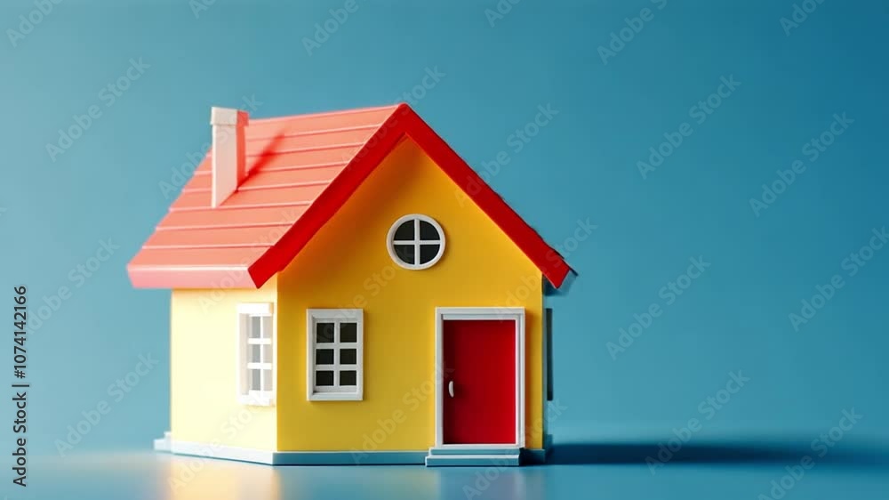 A small 3D house on a blue background. 3D illustration A small 3D house on a blue background. 3D illustration