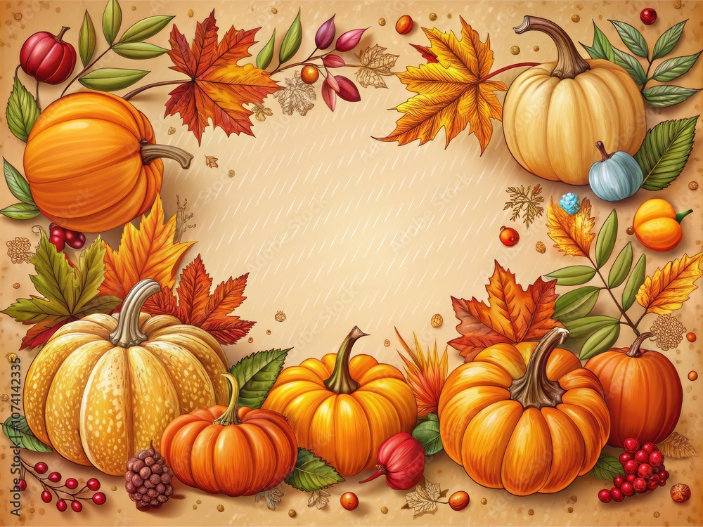 Fall-Themed Decorative Border with Blank Space for Custom Messages Fall-Themed Decorative Border with Blank Space for Custom Messages