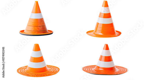 Collection of Traffic Cones Displayed on a Transparent Background Generative AI photo