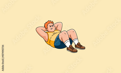 Determined boy doing crunches during a workout.