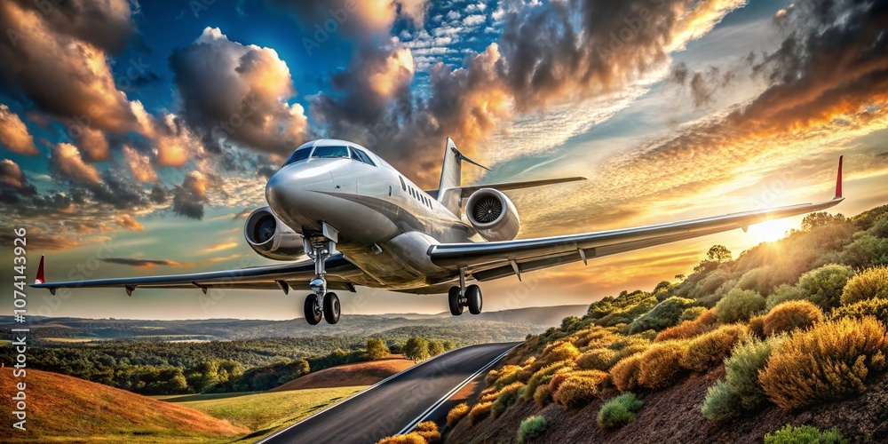 Sleek G4 Aircraft in Flight over Scenic Landscape with Open Sky for Air Travel Enthusiasts, Highlighting Modern Aviation Technology and Luxury Travel Experience