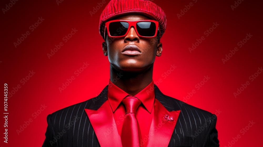 Stylish Man in Red Suit Sunglasses Hat Fashion Portrait Stylish Man in Red Suit Sunglasses Hat Fashion Portrait