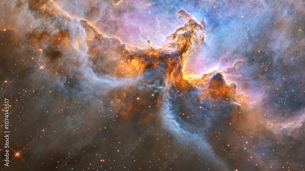 A cosmic masterpiece unfolds as a vivid nebula ignites the frame with a rainbow of stellar hues, Wisps of celestial smoke weave through clusters of twinkling stars, creating depth and mystery, This A cosmic masterpiece unfolds as a vivid nebula ignites the frame with a rainbow of stellar hues, Wisps of celestial smoke weave through clusters of twinkling stars, creating depth and mystery, This