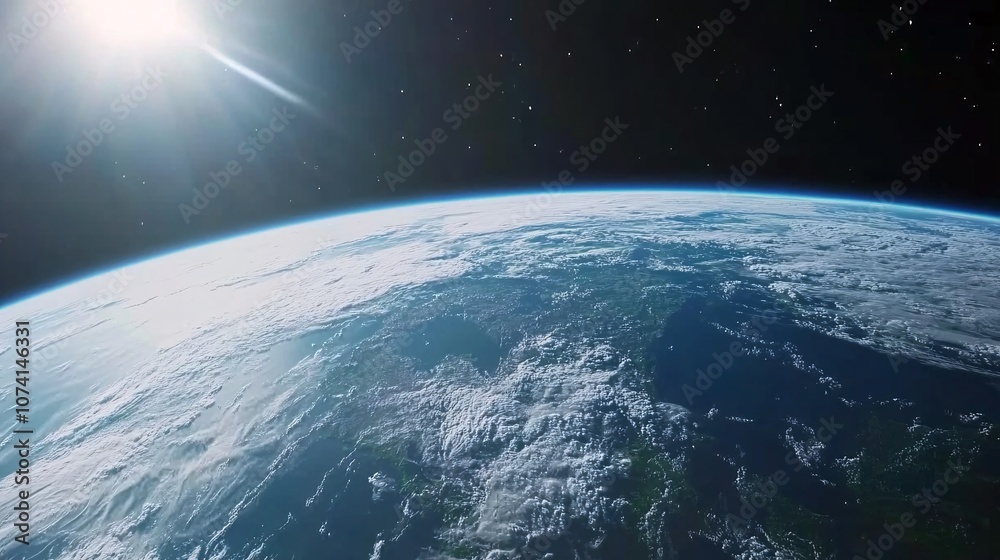 A breathtaking 3D rendering captures the curved horizon of Earth as seen from a soaring space station, The planet's surface rushes by below, a patchwork of continents, oceans, and swirling weather A breathtaking 3D rendering captures the curved horizon of Earth as seen from a soaring space station, The planet's surface rushes by below, a patchwork of continents, oceans, and swirling weather