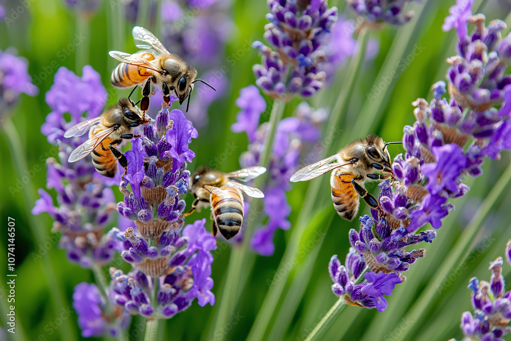 bees buzzing around a lavender bush in full bloom. bees buzzing around a lavender bush in full bloom.