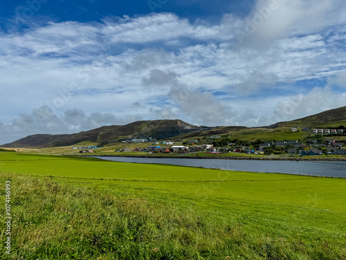 Scalloway, Shetland Islands: - August 14, 2024: Views of the region around Scalloway in Scotland's Shetland Islands
 photo