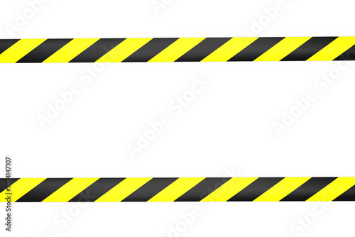 Horizontal black and yellow caution tape. Illustration of police line isolated on transparent background 