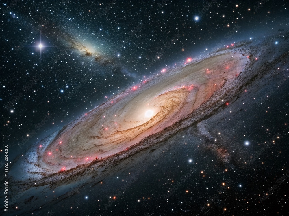 Fototapeta premium Stunning High-Quality Space Wallpaper Featuring the Spiral Galaxy Andromeda with a Starry Sky, Capturing the Essence of Sci-Fi Landscape Photography for Enthusiasts