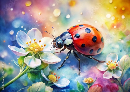 Stunning Macro Photography of a Ladybug in Watercolor Style Capturing the Beauty of Nature with Vibrant Colors and Intricate Details in a Dreamy Artistic Representation