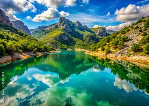 Stunning Macro Photography of Colorful Cber Artificial Water Reservoir on Puig Major Slopes in Majorca, Balearic Islands, Highlighting Nature's Beauty and Vibrant Colors