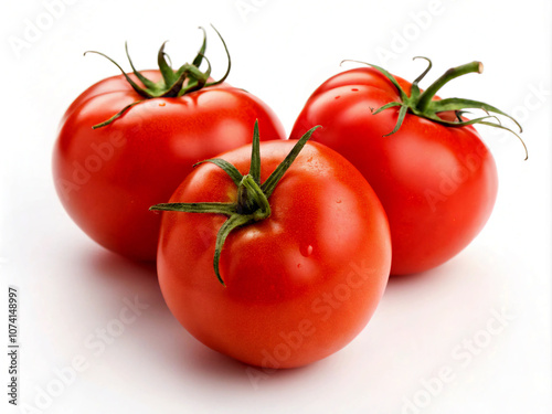 tomatoes on a white background. tomato, food, vegetable, tomatoes, isolated, red, fresh, white, healthy, ripe, vegetarian, diet, green, fruit, vegetables, organic, agriculture, raw, salad, vine, ingre photo