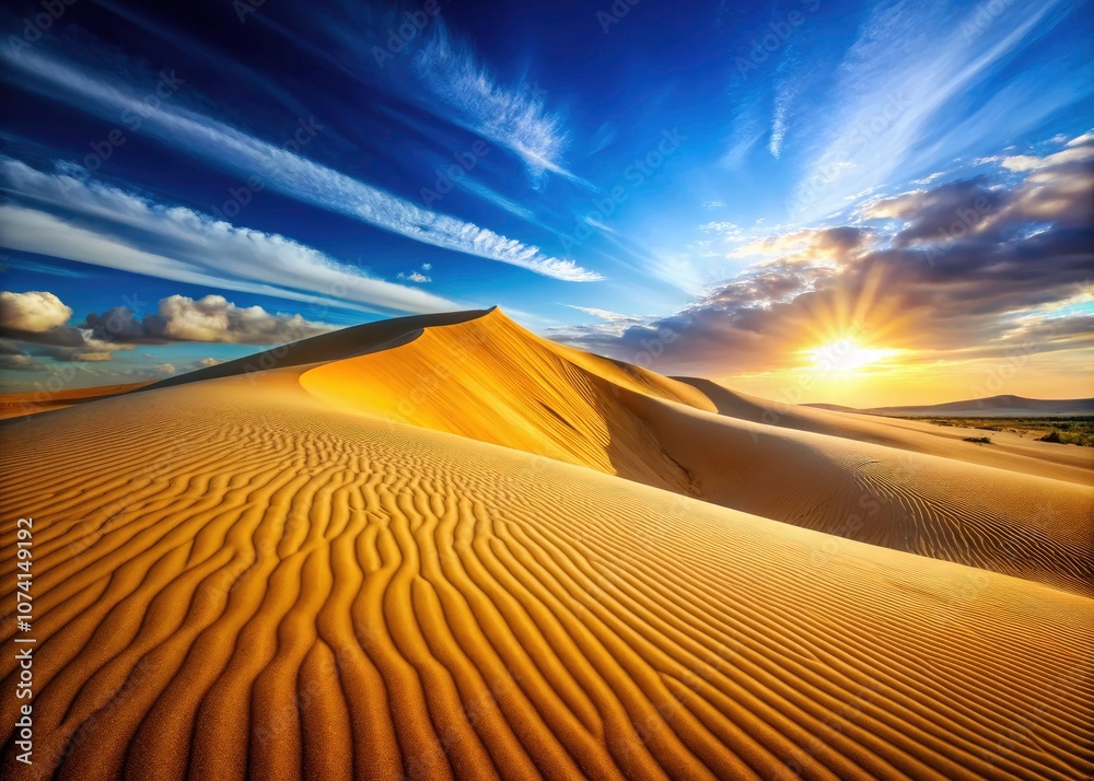 Naklejka premium Stunning Desert Landscape with Majestic Sand Dune Under Clear Blue Sky - Nature, Travel, Adventure, Scenic Views, Outdoor Photography