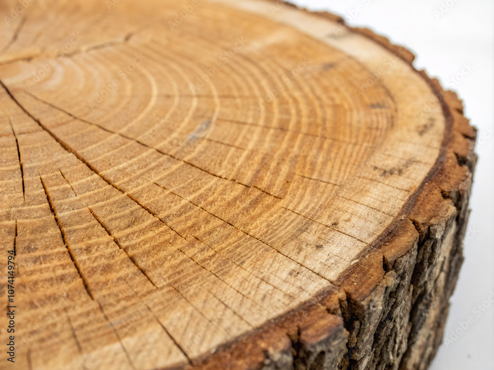 Naklejka premium cross section of tree trunk. tree, wood, log, cut, wooden, stump, timber, nature, trunk, texture, circle, forest, section, brown, ring, pattern, bark, lumber, material, natural, old, firewood, isolate