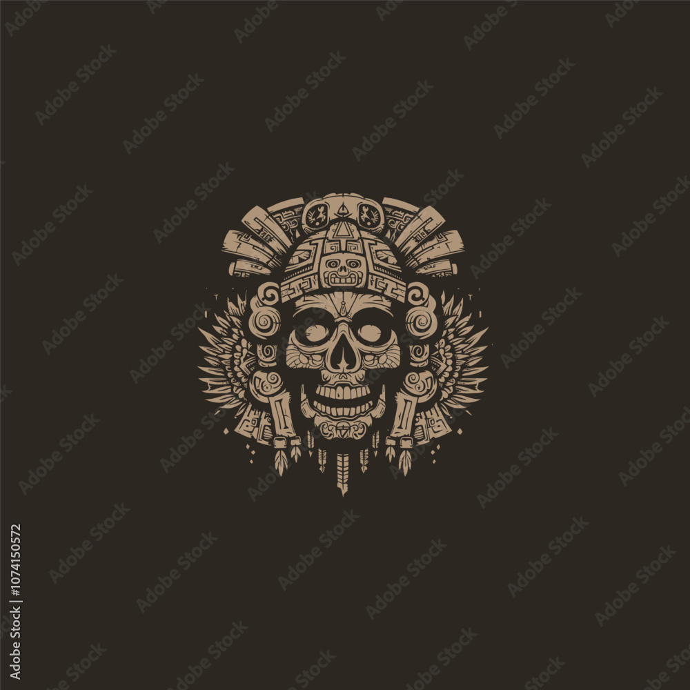 Mayan skull head totem style logo design vector vintage Mayan skull head totem style logo design vector vintage