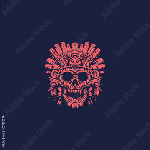 Mayan skull head totem style logo design vector vintage